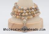 GMN2458 Hand-knotted 6mm yellow crazy lace agate 108 beads mala necklaces with charm