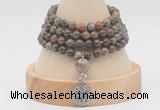 GMN2459 Hand-knotted 6mm ocean agate 108 beads mala necklaces with charm