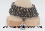 GMN2461 Hand-knotted 6mm bronzite 108 beads mala necklaces with charm