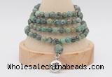 GMN2465 Hand-knotted 6mm African turquoise 108 beads mala necklaces with charm