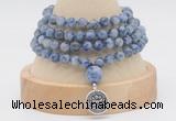 GMN2466 Hand-knotted 6mm blue spot stone 108 beads mala necklaces with charm