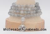 GMN2470 Hand-knotted 6mm cloudy quartz 108 beads mala necklaces with charm