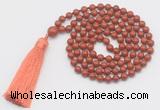 GMN252 Hand-knotted 6mm red jasper 108 beads mala necklaces with tassel