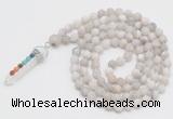 GMN2601 Hand-knotted 8mm, 10mm matte white crazy agate 108 beads mala necklace with pendant