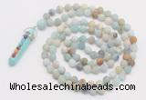 GMN2626 Knotted 8mm, 10mm matte amazonite 108 beads mala necklace with pendant