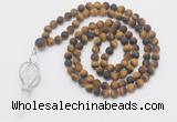 GMN2630 Knotted 8mm, 10mm matte yellow tiger eye 108 beads mala necklace with pendant