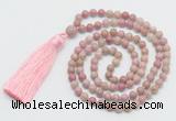 GMN268 Hand-knotted 6mm pink wooden jasper 108 beads mala necklaces with tassel