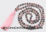 GMN278 Hand-knotted 6mm rhodonite 108 beads mala necklaces with tassel