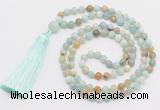 GMN279 Hand-knotted 6mm amazonite 108 beads mala necklaces with tassel