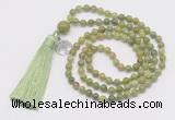 GMN302 Hand-knotted 6mm China jade 108 beads mala necklaces with tassel & charm