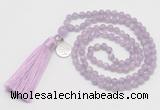 GMN310 Hand-knotted 6mm lavender amethyst 108 beads mala necklaces with tassel & charm