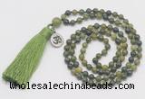 GMN320 Hand-knotted 6mm Canadian jade 108 beads mala necklaces with tassel & charm