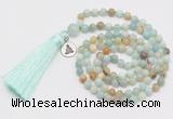 GMN321 Hand-knotted 6mm amazonite 108 beads mala necklaces with tassel & charm