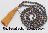 GMN327 Hand-knotted 6mm bronzite 108 beads mala necklaces with tassel & charm