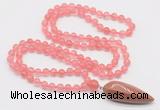 GMN4000 Hand-knotted 8mm, 10mm cherry quartz 108 beads mala necklace with pendant