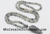 GMN4004 Hand-knotted 8mm, 10mm seaweed quartz 108 beads mala necklace with pendant