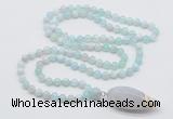 GMN4009 Hand-knotted 8mm, 10mm sea blue banded agate 108 beads mala necklace with pendant