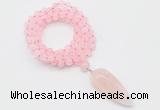 GMN4052 Hand-knotted 8mm, 10mm rose quartz 108 beads mala necklace with pendant