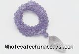 GMN4053 Hand-knotted 8mm, 10mm amethyst 108 beads mala necklace with pendant