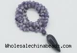 GMN4054 Hand-knotted 8mm, 10mm dogtooth amethyst 108 beads mala necklace with pendant