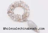 GMN4061 Hand-knotted 8mm, 10mm montana agate 108 beads mala necklace with pendant