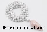 GMN4096 Hand-knotted 8mm, 10mm white howlite 108 beads mala necklace with pendant