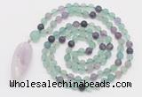 GMN4203 Hand-knotted 8mm, 10mm matte fluorite 108 beads mala necklace with pendant