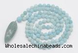 GMN4205 Hand-knotted 8mm, 10mm matte amazonite 108 beads mala necklace with pendant