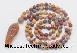 GMN4213 Hand-knotted 8mm, 10mm matte mookaite 108 beads mala necklace with pendant