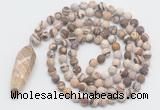 GMN4217 Hand-knotted 8mm, 10mm matte zebra jasper 108 beads mala necklace with pendant