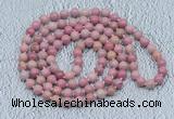 GMN450 Hand-knotted 8mm, 10mm pink wooden fossil jasper 108 beads mala necklaces