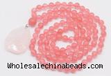 GMN4600 Hand-knotted 8mm, 10mm cherry quartz 108 beads mala necklace with pendant