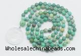 GMN4613 Hand-knotted 8mm, 10mm grass agate 108 beads mala necklace with pendant