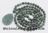 GMN4627 Hand-knotted 8mm, 10mm ruby zoisite 108 beads mala necklace with pendant