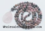 GMN4635 Hand-knotted 8mm, 10mm rhodonite 108 beads mala necklace with pendant