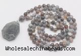 GMN4664 Hand-knotted 8mm, 10mm Botswana agate 108 beads mala necklace with pendant