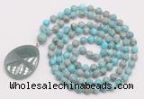 GMN4682 Hand-knotted 8mm, 10mm sea sediment jasper 108 beads mala necklace with pendant