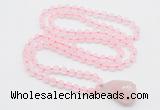 GMN4808 Hand-knotted 8mm, 10mm rose quartz 108 beads mala necklace with pendant