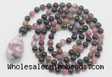 GMN4817 Hand-knotted 8mm, 10mm tourmaline 108 beads mala necklace with pendant