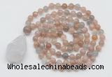 GMN4821 Hand-knotted 8mm, 10mm moonstone 108 beads mala necklace with pendant