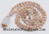 GMN4823 Hand-knotted 8mm, 10mm sunstone 108 beads mala necklace with pendant