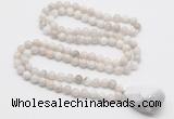 GMN4828 Hand-knotted 8mm, 10mm white crazy agate 108 beads mala necklace with pendant