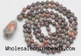 GMN4845 Hand-knotted 8mm, 10mm ocean agate 108 beads mala necklace with pendant