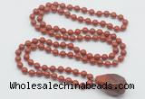 GMN4854 Hand-knotted 8mm, 10mm red jasper 108 beads mala necklace with pendant