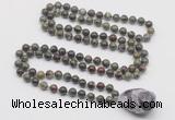 GMN4866 Hand-knotted 8mm, 10mm dragon blood jasper 108 beads mala necklace with pendant