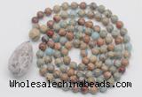 GMN4871 Hand-knotted 8mm, 10mm serpentine jasper 108 beads mala necklace with pendant