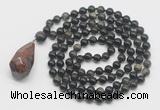 GMN4887 Hand-knotted 8mm, 10mm golden obsidian 108 beads mala necklace with pendant