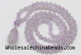 GMN4902 Hand-knotted 8mm, 10mm lavender amethyst 108 beads mala necklace with pendant