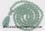 GMN5006 Hand-knotted 8mm, 10mm matte green aventurine 108 beads mala necklace with pendant