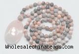 GMN5058 Hand-knotted 8mm, 10mm pink zebra jasper 108 beads mala necklace with pendant